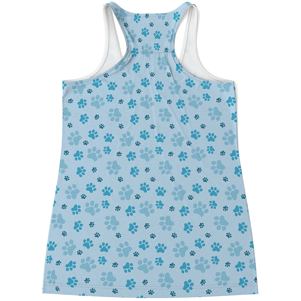 Blue Animal Paw Pattern Print Women's Racerback Tank Top