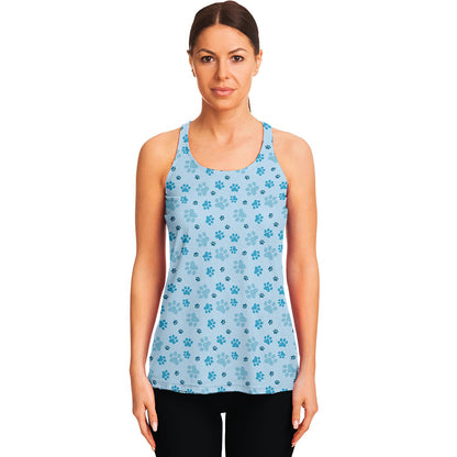 Blue Animal Paw Pattern Print Women's Racerback Tank Top
