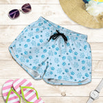 Blue Animal Paw Pattern Print Women's Shorts