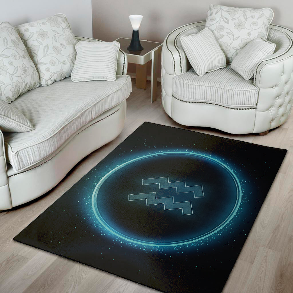 Blue Aquarius Zodiac Sign Print Area Rug