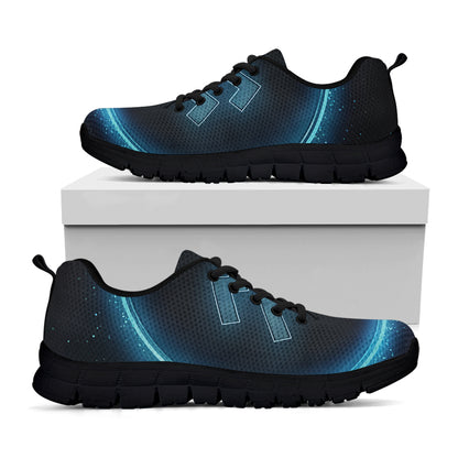 Blue Aquarius Zodiac Sign Print Black Sneakers