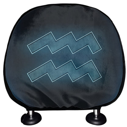 Blue Aquarius Zodiac Sign Print Car Headrest Covers