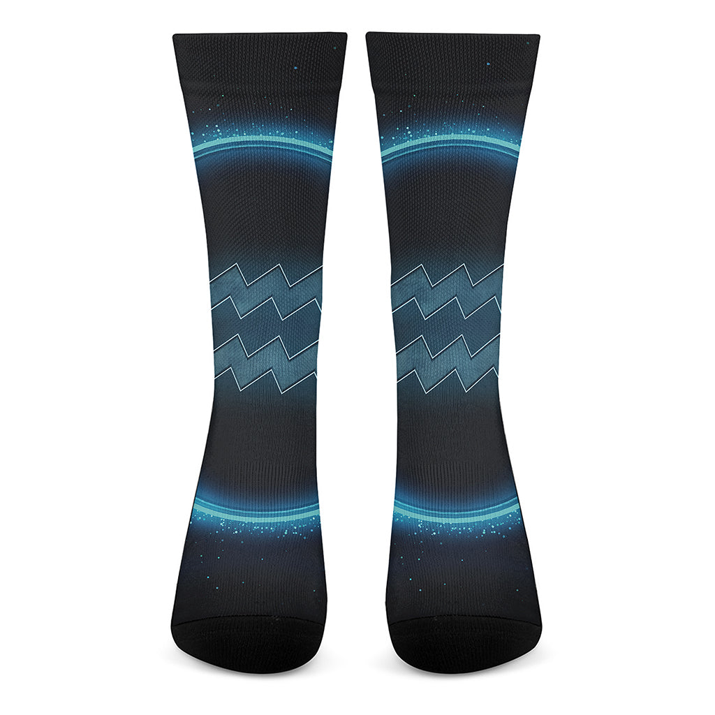 Blue Aquarius Zodiac Sign Print Crew Socks