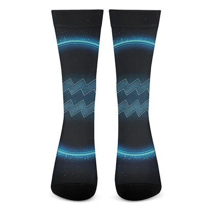 Blue Aquarius Zodiac Sign Print Crew Socks
