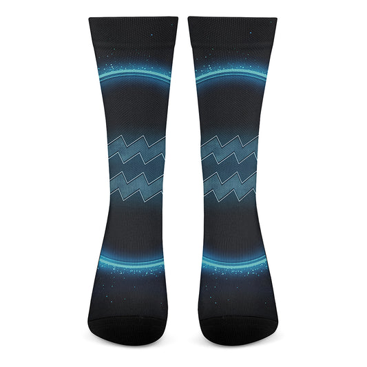 Blue Aquarius Zodiac Sign Print Crew Socks