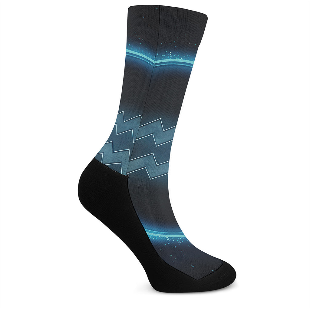 Blue Aquarius Zodiac Sign Print Crew Socks