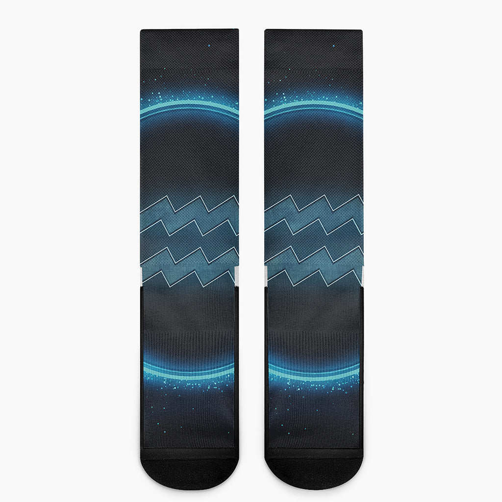 Blue Aquarius Zodiac Sign Print Crew Socks