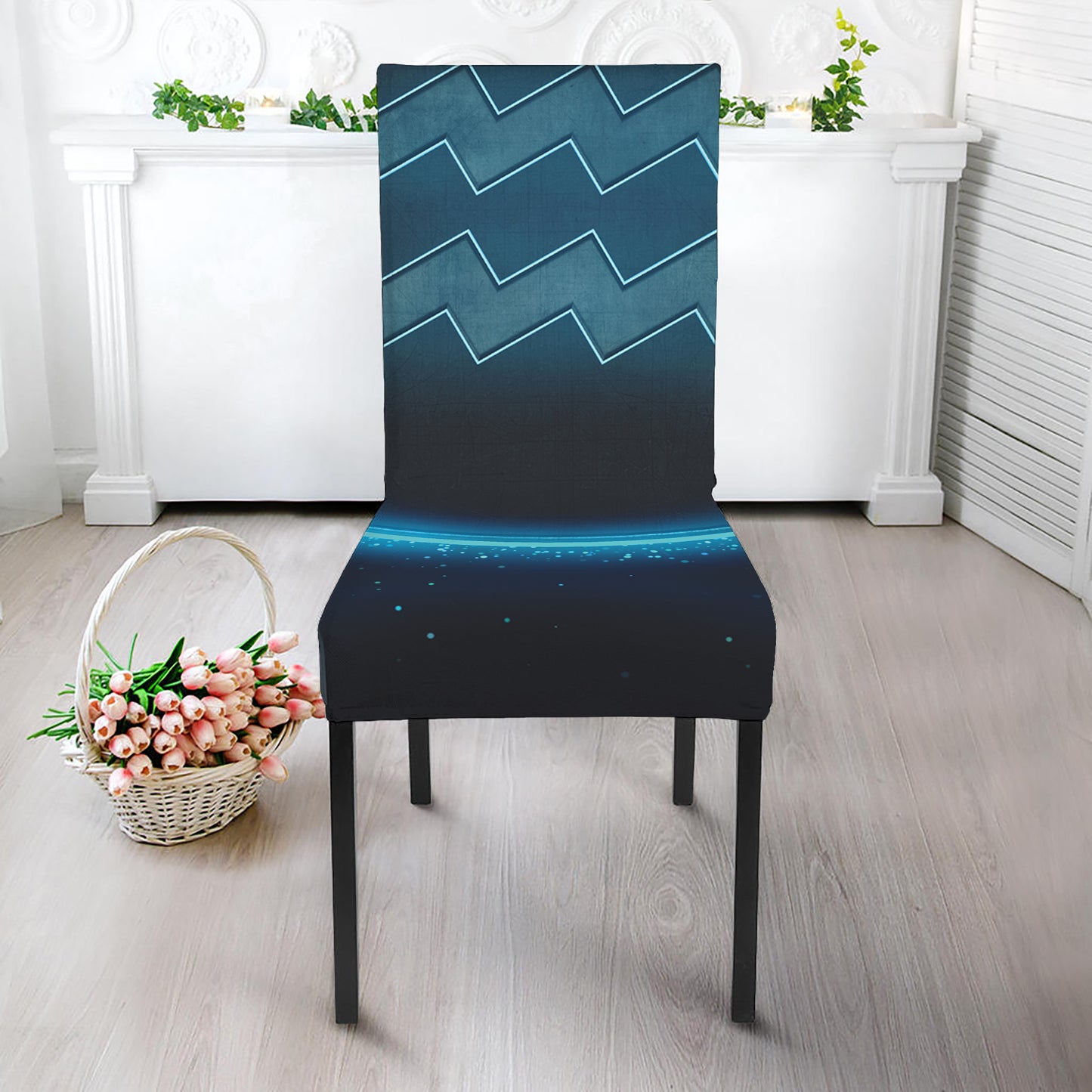 Blue Aquarius Zodiac Sign Print Dining Chair Slipcover