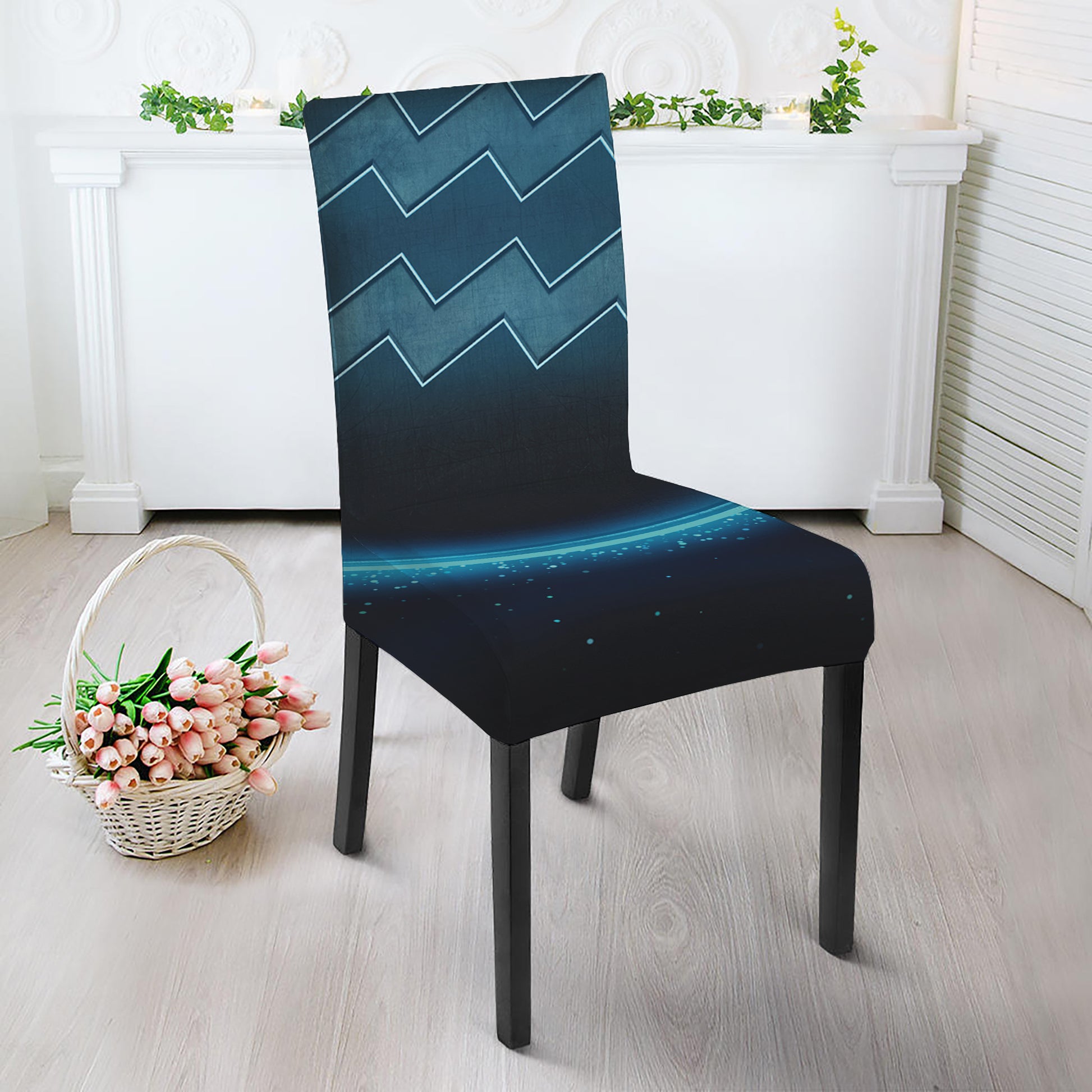 Blue Aquarius Zodiac Sign Print Dining Chair Slipcover