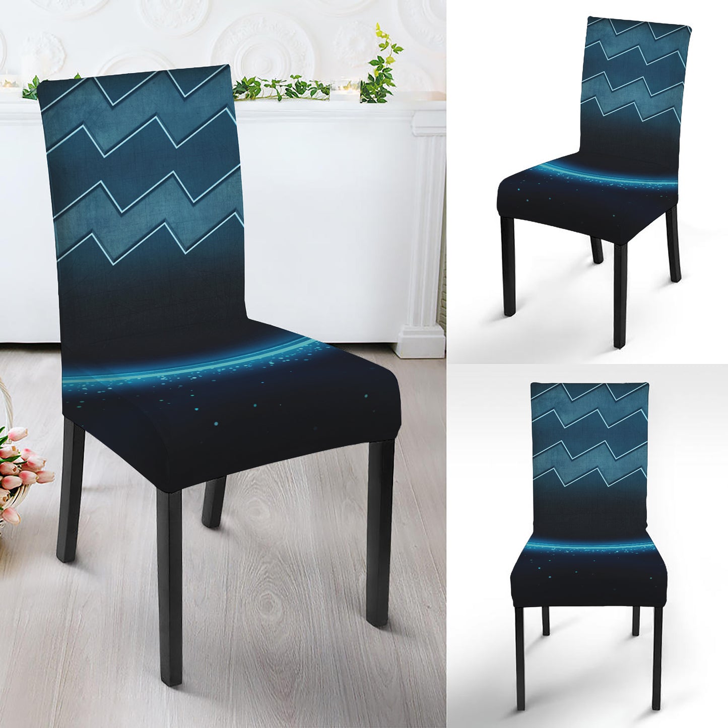 Blue Aquarius Zodiac Sign Print Dining Chair Slipcover