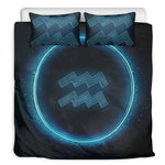 Blue Aquarius Zodiac Sign Print Duvet Cover Bedding Set