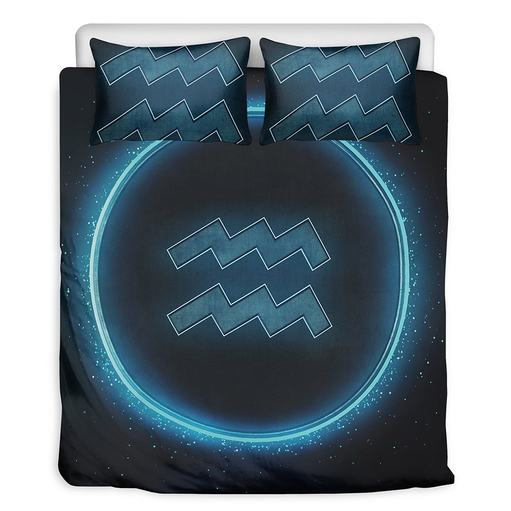 Blue Aquarius Zodiac Sign Print Duvet Cover Bedding Set
