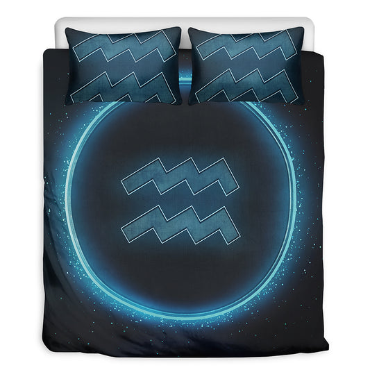 Blue Aquarius Zodiac Sign Print Duvet Cover Bedding Set