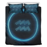 Blue Aquarius Zodiac Sign Print Duvet Cover Bedding Set