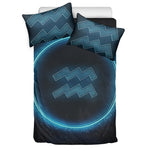 Blue Aquarius Zodiac Sign Print Duvet Cover Bedding Set