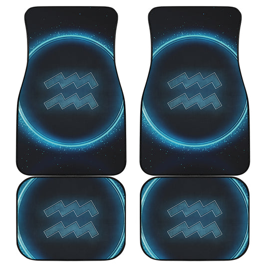 Blue Aquarius Zodiac Sign Print Front and Back Car Floor Mats