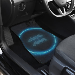 Blue Aquarius Zodiac Sign Print Front and Back Car Floor Mats