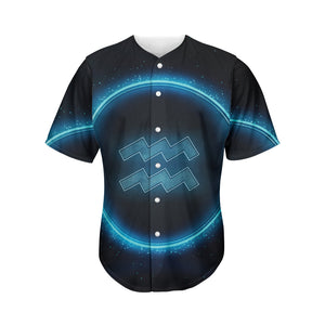 Blue Aquarius Zodiac Sign Print Men's Baseball Jersey