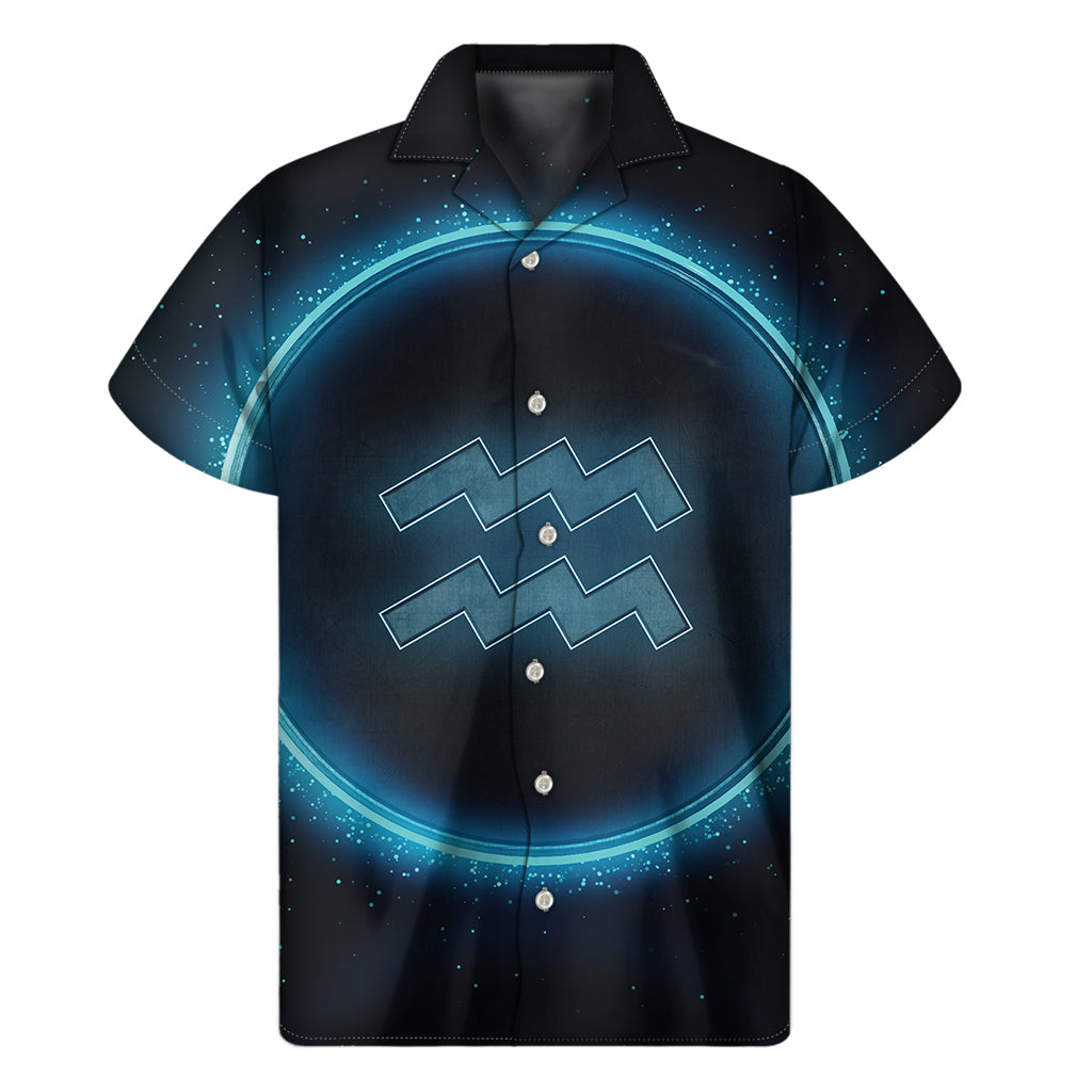 Blue Aquarius Zodiac Sign Print Men's Short Sleeve Shirt