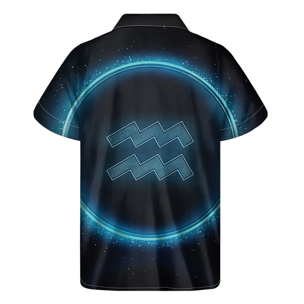 Blue Aquarius Zodiac Sign Print Men's Short Sleeve Shirt
