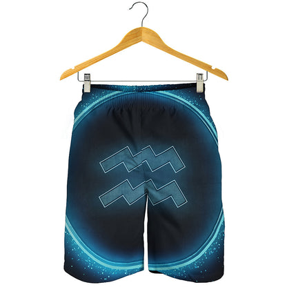 Blue Aquarius Zodiac Sign Print Men's Shorts