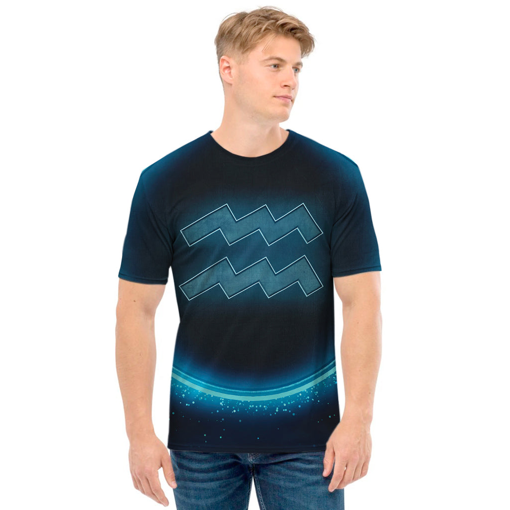 Blue Aquarius Zodiac Sign Print Men's T-Shirt