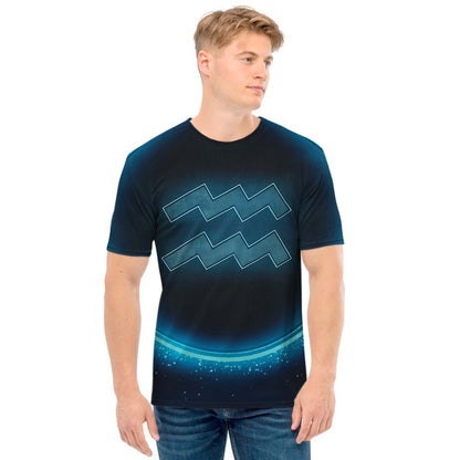 Blue Aquarius Zodiac Sign Print Men's T-Shirt