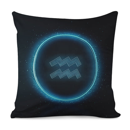 Blue Aquarius Zodiac Sign Print Pillow Cover