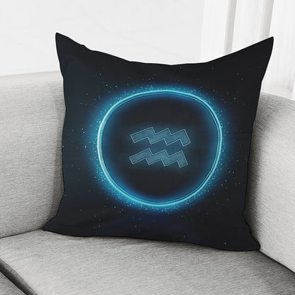 Blue Aquarius Zodiac Sign Print Pillow Cover