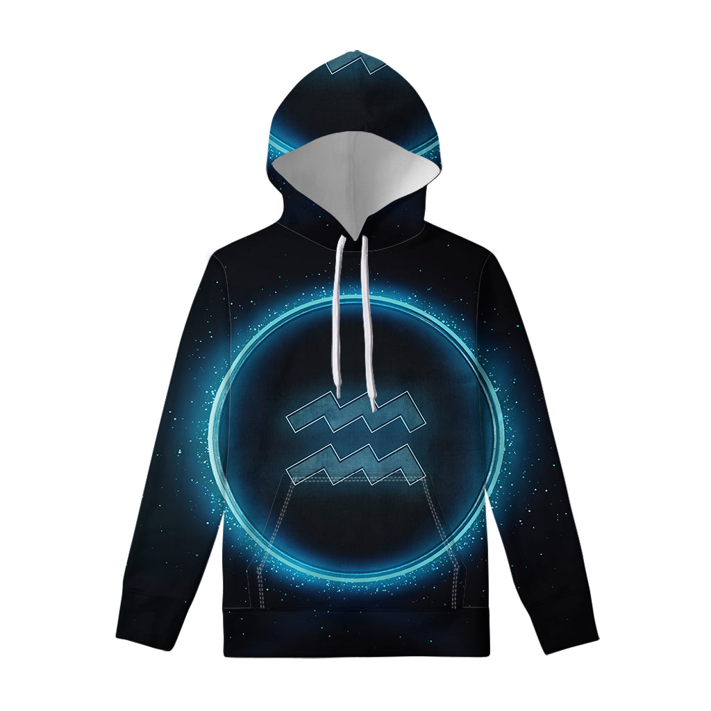 Blue Aquarius Zodiac Sign Print Pullover Hoodie