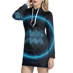 Blue Aquarius Zodiac Sign Print Pullover Hoodie Dress
