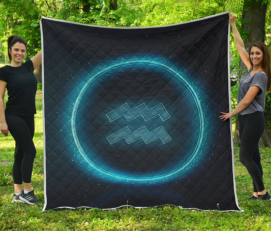 Blue Aquarius Zodiac Sign Print Quilt