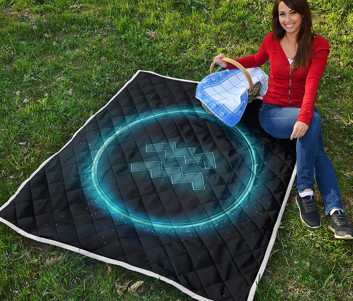 Blue Aquarius Zodiac Sign Print Quilt
