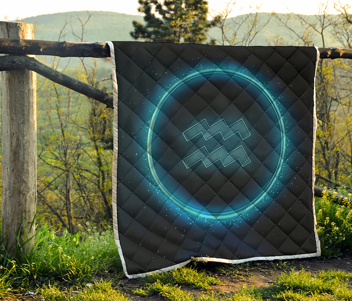 Blue Aquarius Zodiac Sign Print Quilt