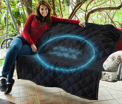 Blue Aquarius Zodiac Sign Print Quilt