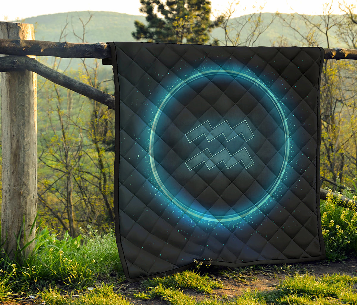 Blue Aquarius Zodiac Sign Print Quilt