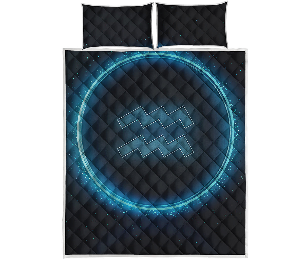 Blue Aquarius Zodiac Sign Print Quilt Bed Set