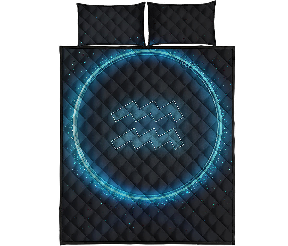 Blue Aquarius Zodiac Sign Print Quilt Bed Set