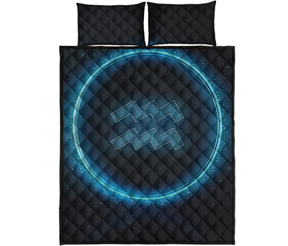 Blue Aquarius Zodiac Sign Print Quilt Bed Set
