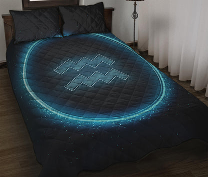 Blue Aquarius Zodiac Sign Print Quilt Bed Set