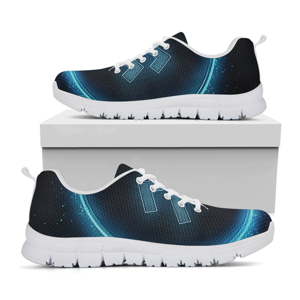 Blue Aquarius Zodiac Sign Print White Sneakers