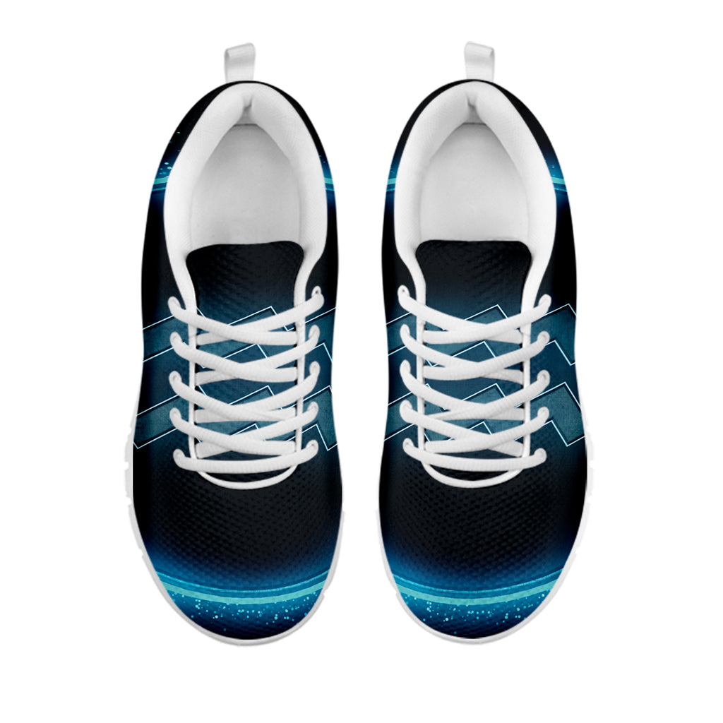 Blue Aquarius Zodiac Sign Print White Sneakers