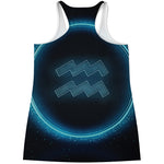 Blue Aquarius Zodiac Sign Print Women's Racerback Tank Top