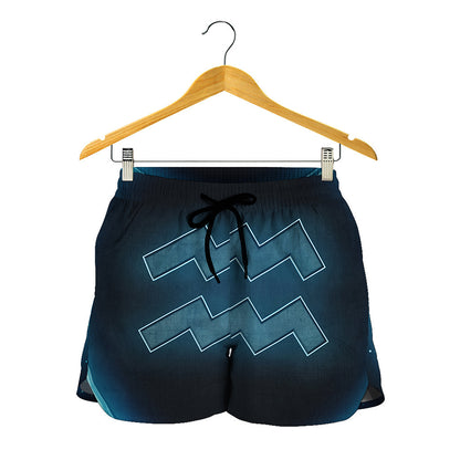Blue Aquarius Zodiac Sign Print Women's Shorts