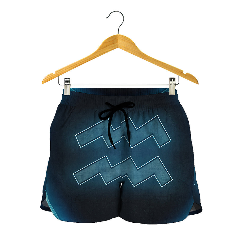 Blue Aquarius Zodiac Sign Print Women's Shorts
