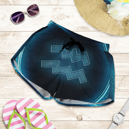 Blue Aquarius Zodiac Sign Print Women's Shorts
