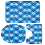 Blue Argyle Pattern Print 3 Piece Bath Mat Set