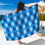 Blue Argyle Pattern Print Beach Sarong Wrap