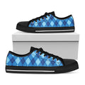 Blue Argyle Pattern Print Black Low Top Sneakers