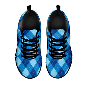 Blue Argyle Pattern Print Black Sneakers